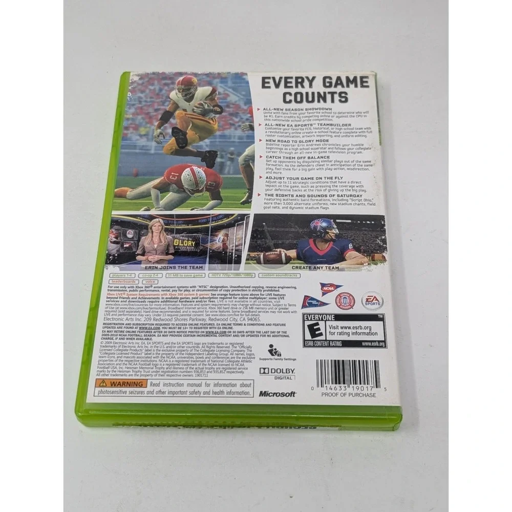 NCAA Football 10 (Microsoft Xbox 360, 2009) DISC‎ & CASE